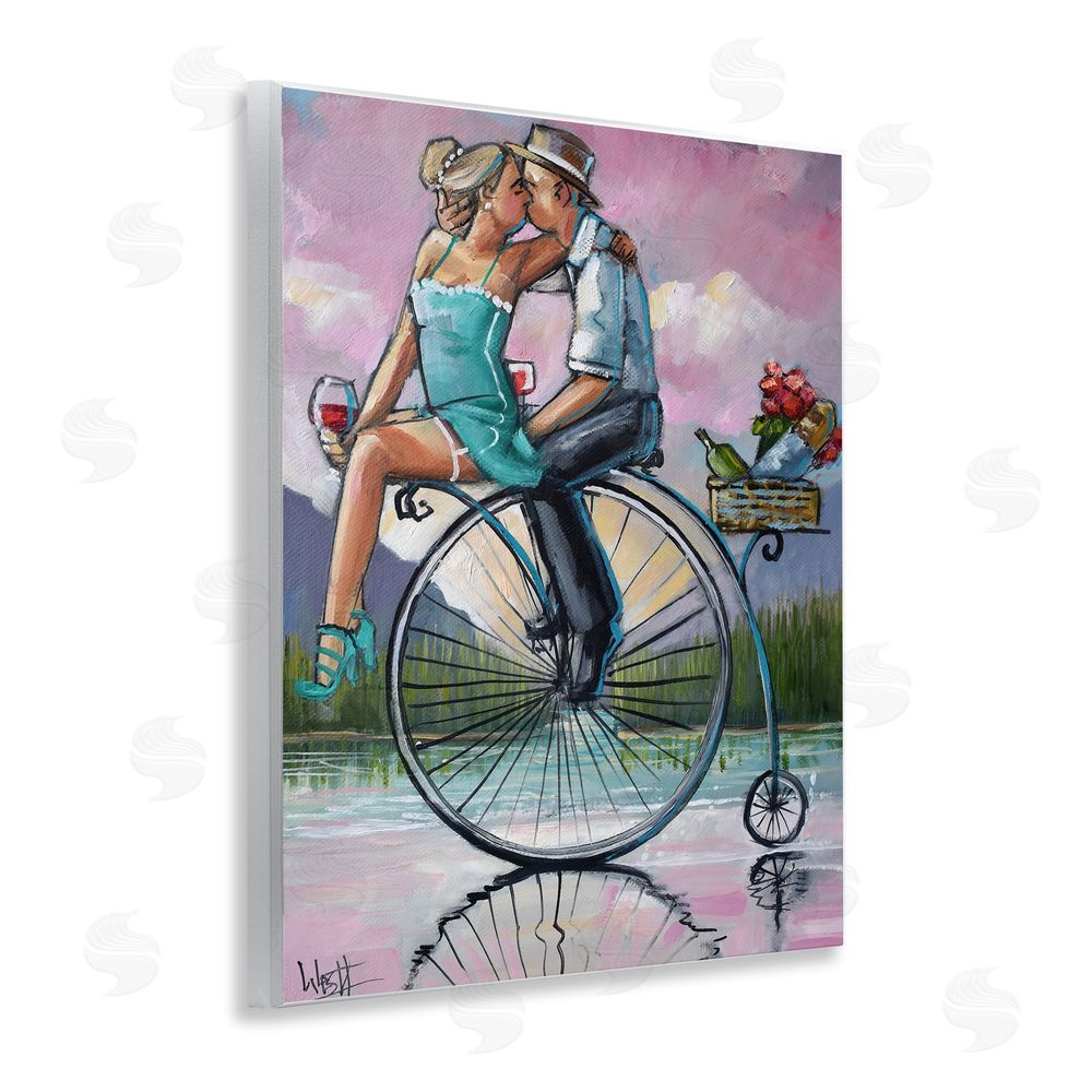 Ronald West Romantic Picnic on Bicycle Wooden Wall Plaque Art Print