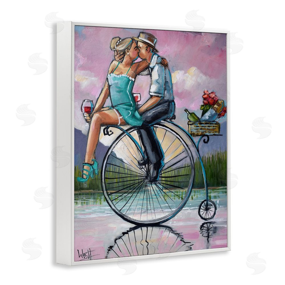 Ronald West Romantic Picnic on Bicycle White Framed Giclee Wall Art Print