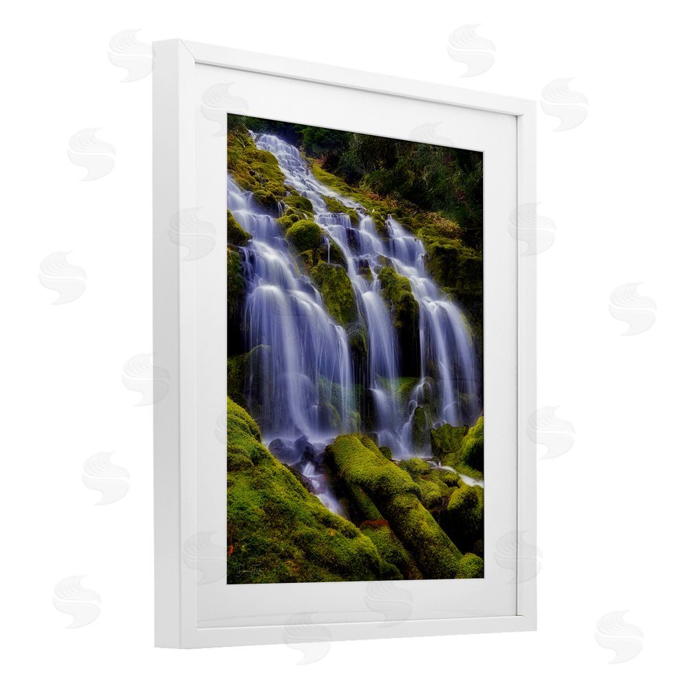 Dennis Frates Upper Proxy Falls White Framed Print Under Glass Wall Art