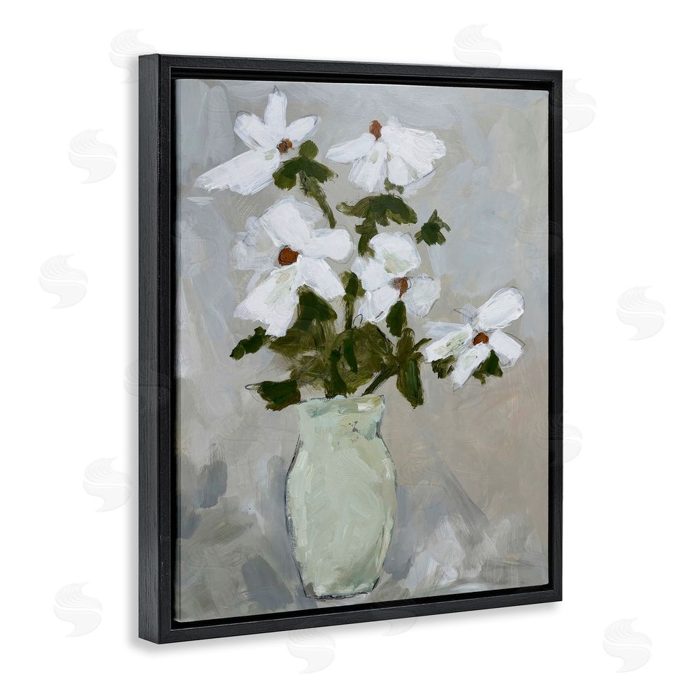 Chloe Elliot Cosmos Flowers Serene Rustic Vase Black Floating Frame Canvas Wall Art Print