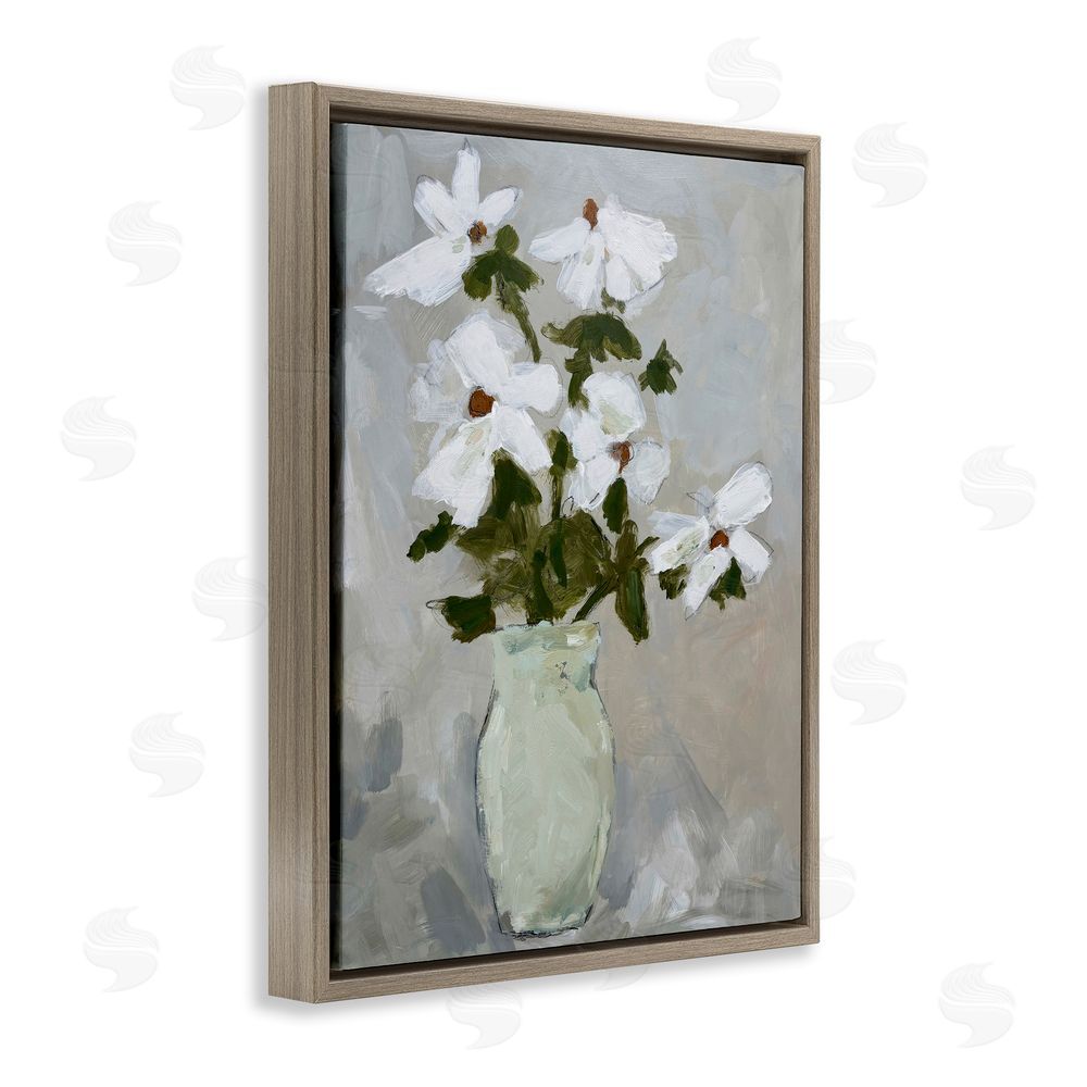 Chloe Elliot Cosmos Flowers Serene Rustic Vase Brown Floating Frame Canvas Wall Art Print