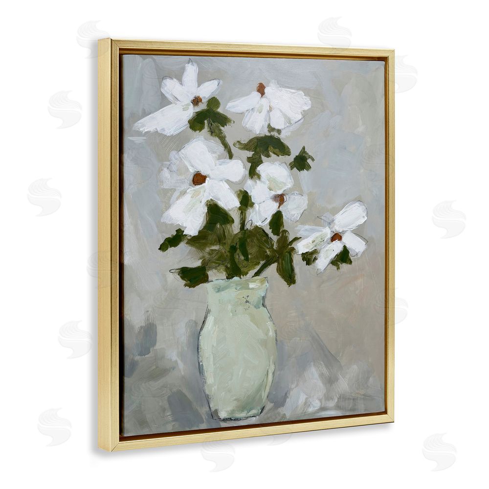 Chloe Elliot Cosmos Flowers Serene Rustic Vase Gold Floating Frame Canvas Wall Art Print