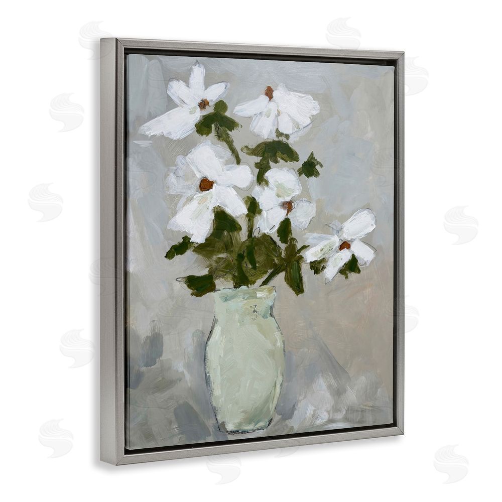 Chloe Elliot Cosmos Flowers Serene Rustic Vase Gray Floating Frame Canvas Wall Art Print
