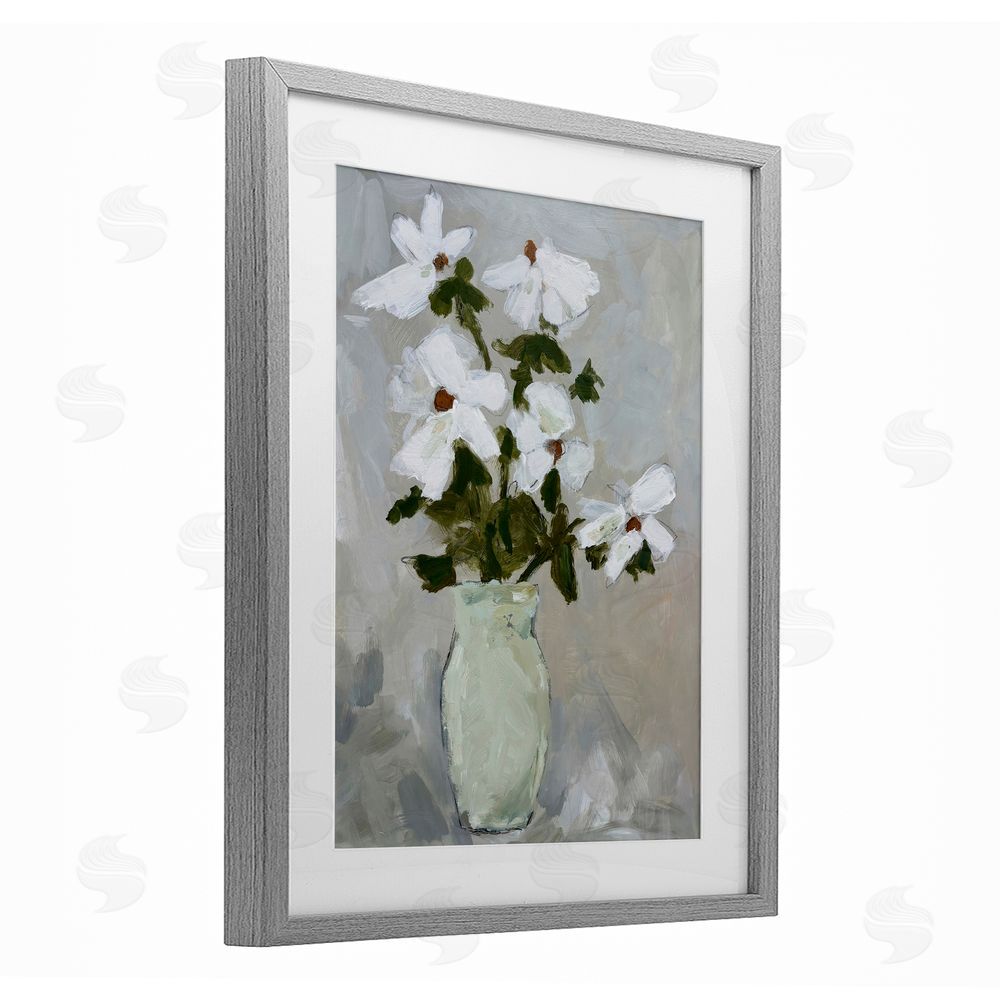 Chloe Elliot Cosmos Flowers Serene Rustic Vase Gray Framed Print Under Glass Wall Art