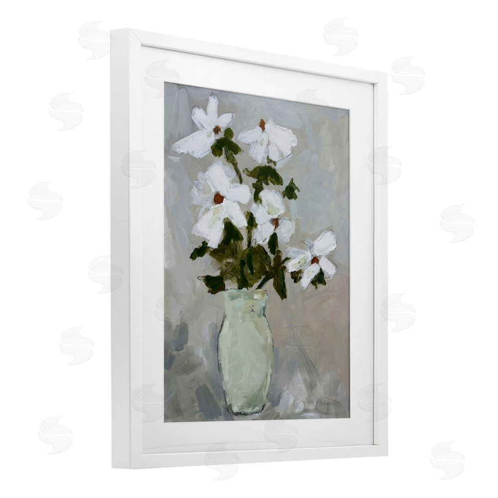 Chloe Elliot Cosmos Flowers Serene Rustic Vase White Framed Print Under Glass Wall Art