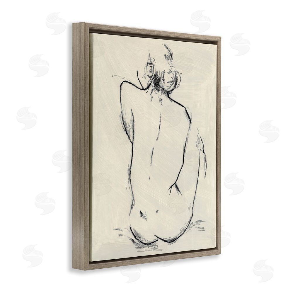 Chloe Elliot Nude Sitting Study Brown Floating Frame Canvas Wall Art Print
