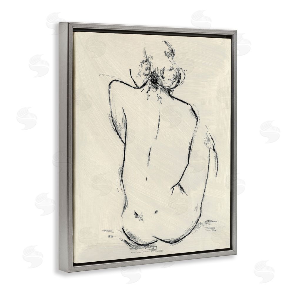 Chloe Elliot Nude Sitting Study Gray Floating Frame Canvas Wall Art Print