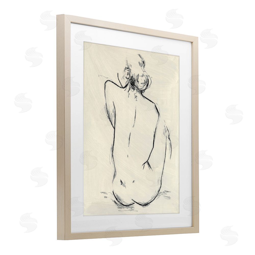 Chloe Elliot Nude Sitting Study Brown Framed Print Under Glass Wall Art