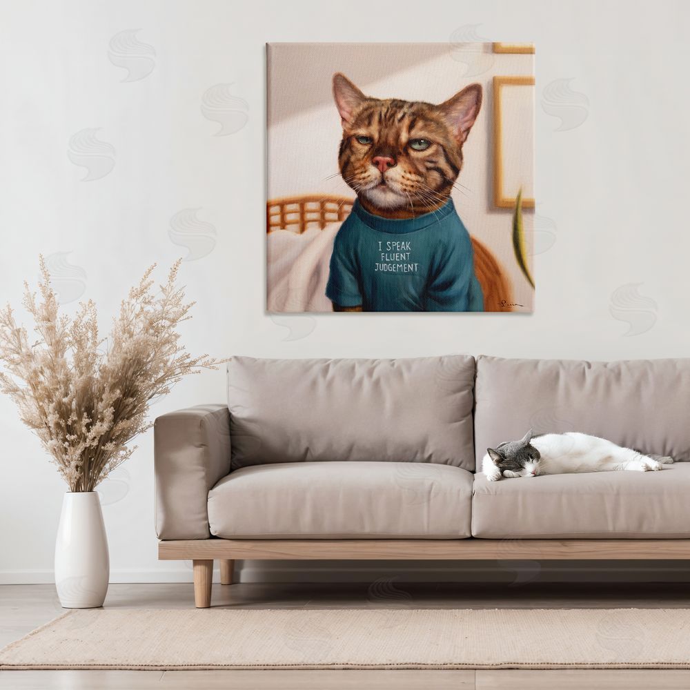 Lucia Heffernan Cattitude Speak Fluent Judgement Stretched Canvas Wall Art in Room