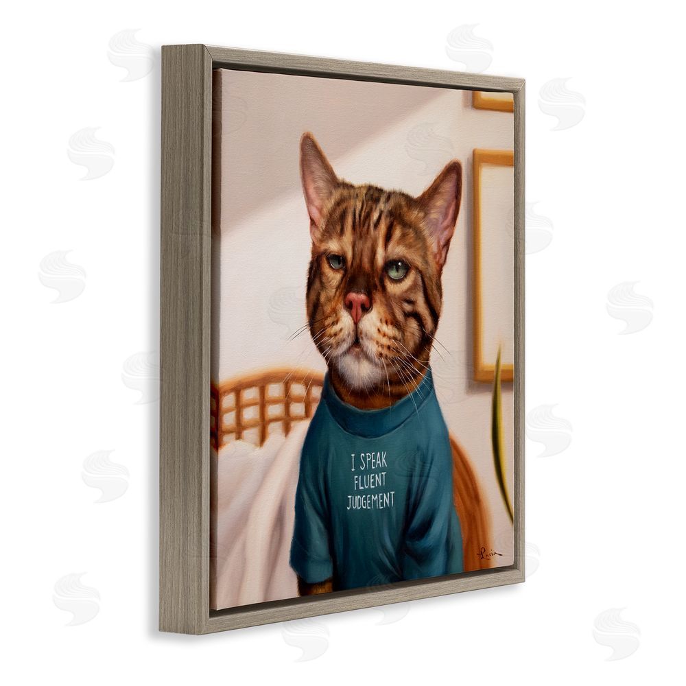 Lucia Heffernan Cattitude Speak Fluent Judgement Brown Floating Frame Canvas Wall Art Print