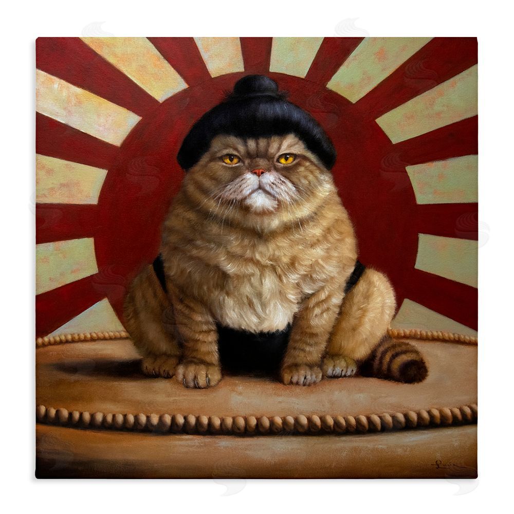 Lucia Heffernan Sumo Cat with Sun Rays Stretched Canvas Wall Art Print