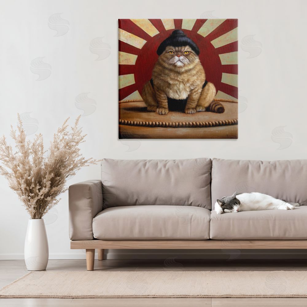 Lucia Heffernan Sumo Cat with Sun Rays Stretched Canvas Wall Art in Room