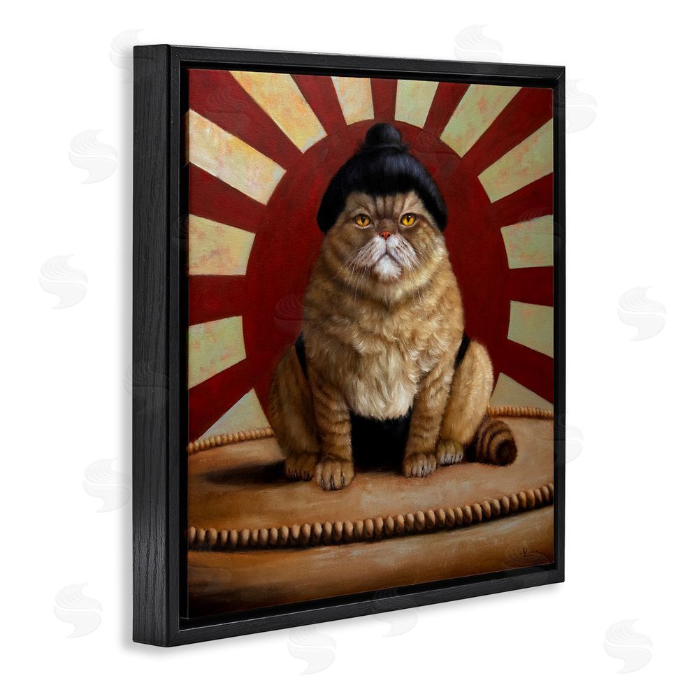 Lucia Heffernan Sumo Cat with Sun Rays Black Floating Frame Canvas Wall Art Print