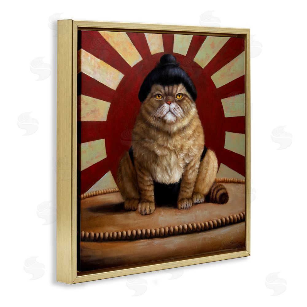 Lucia Heffernan Sumo Cat with Sun Rays Gold Floating Frame Canvas Wall Art Print
