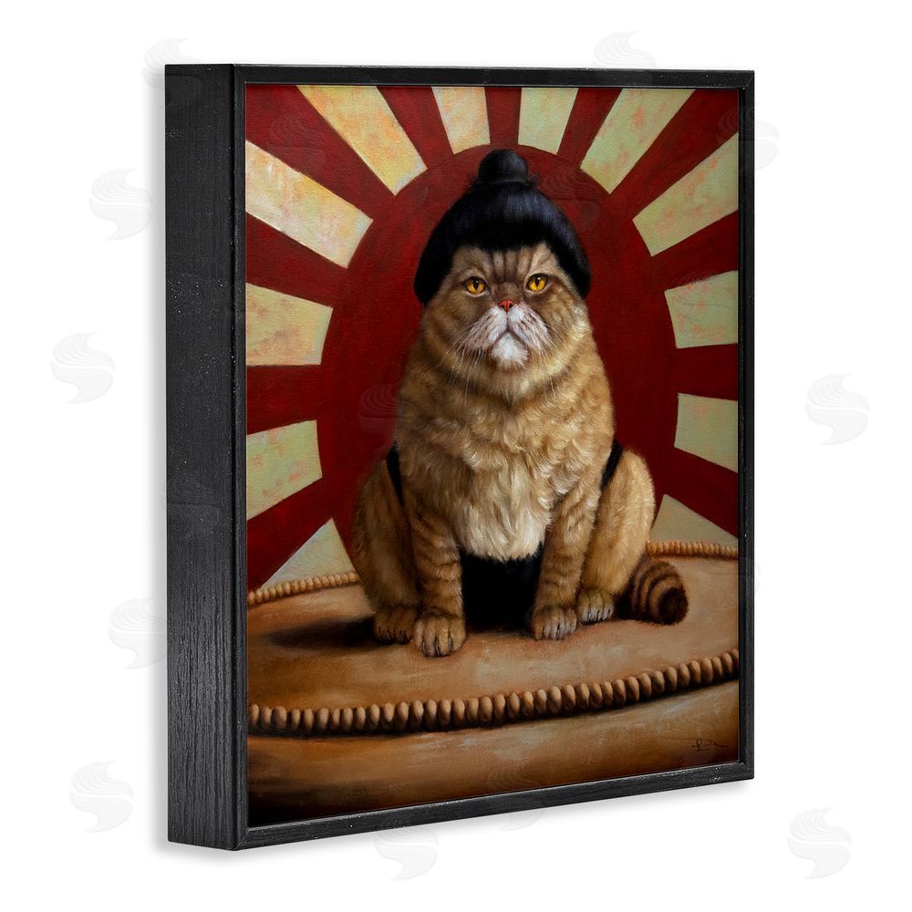 Lucia Heffernan Sumo Cat with Sun Rays Black Framed Giclee Wall Art Print