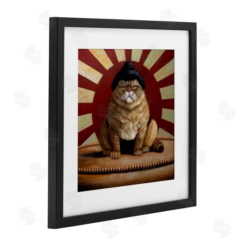 Lucia Heffernan Sumo Cat with Sun Rays Black Framed Print Under Glass Wall Art