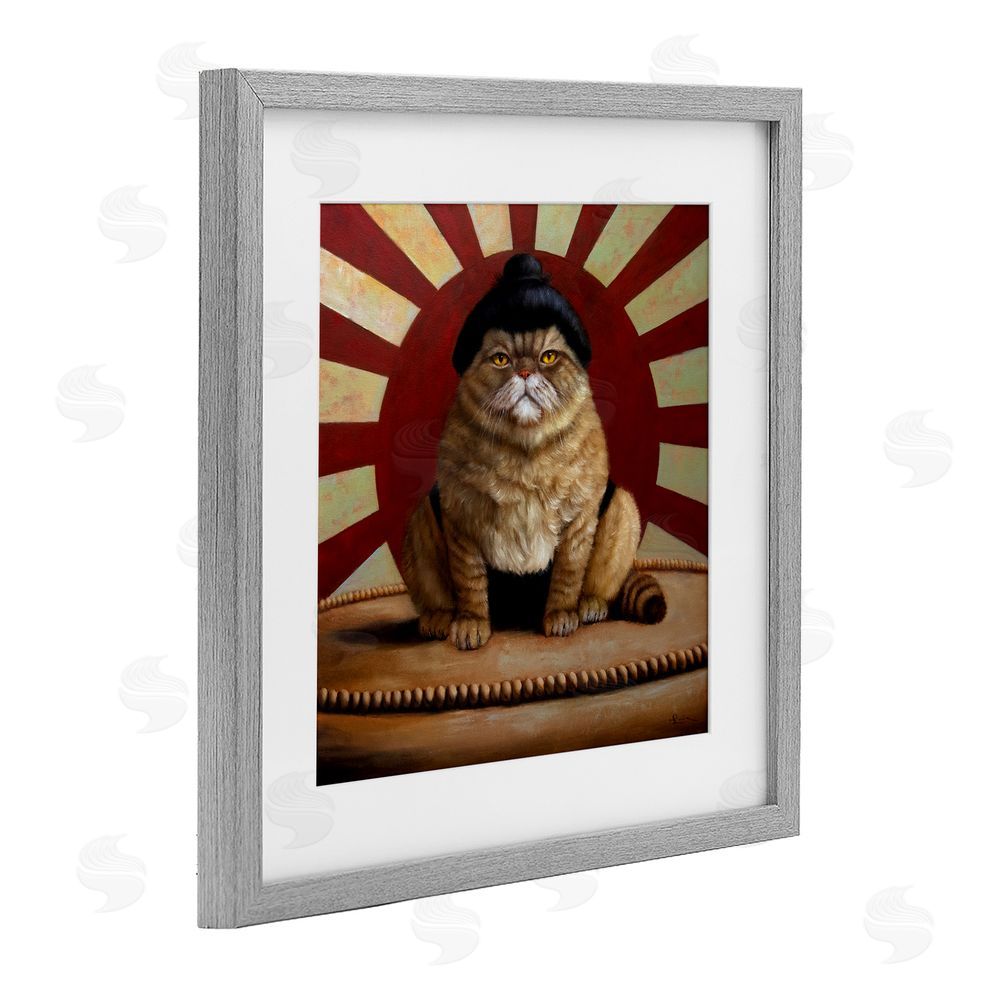 Lucia Heffernan Sumo Cat with Sun Rays Gray Framed Print Under Glass Wall Art