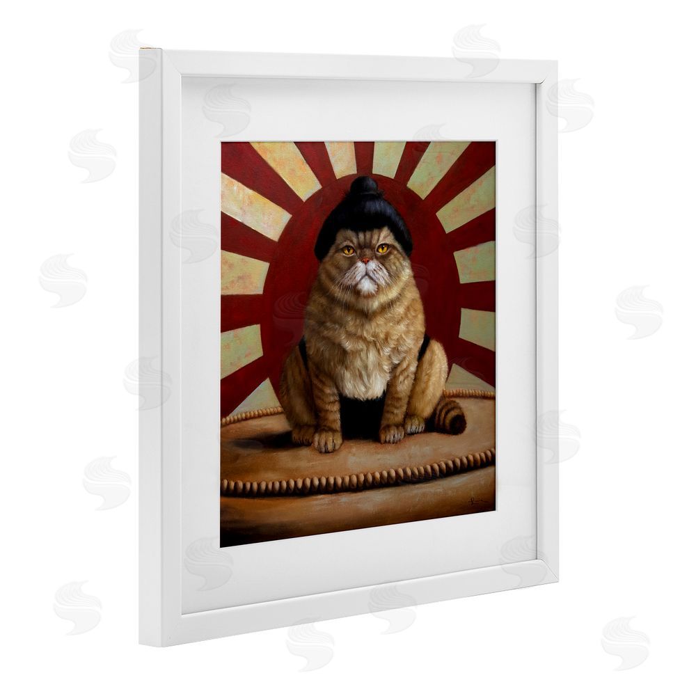 Lucia Heffernan Sumo Cat with Sun Rays White Framed Print Under Glass Wall Art