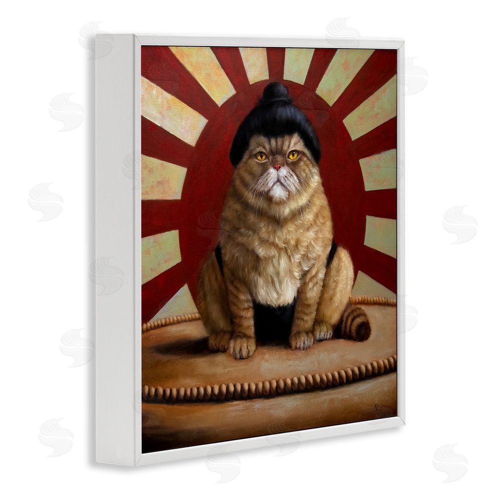Lucia Heffernan Sumo Cat with Sun Rays White Framed Giclee Wall Art Print