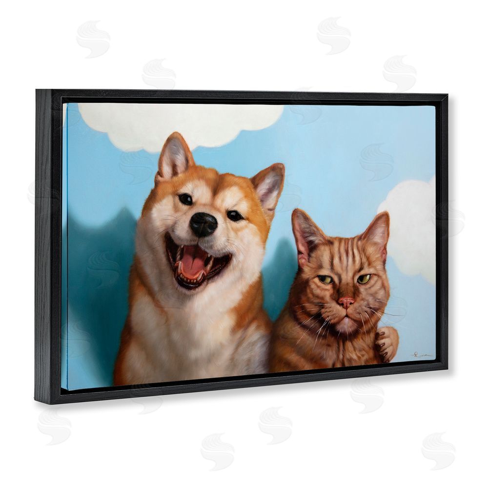 Lucia Heffernan Adopted Brother Dog & Cat Black Floating Frame Canvas Wall Art Print