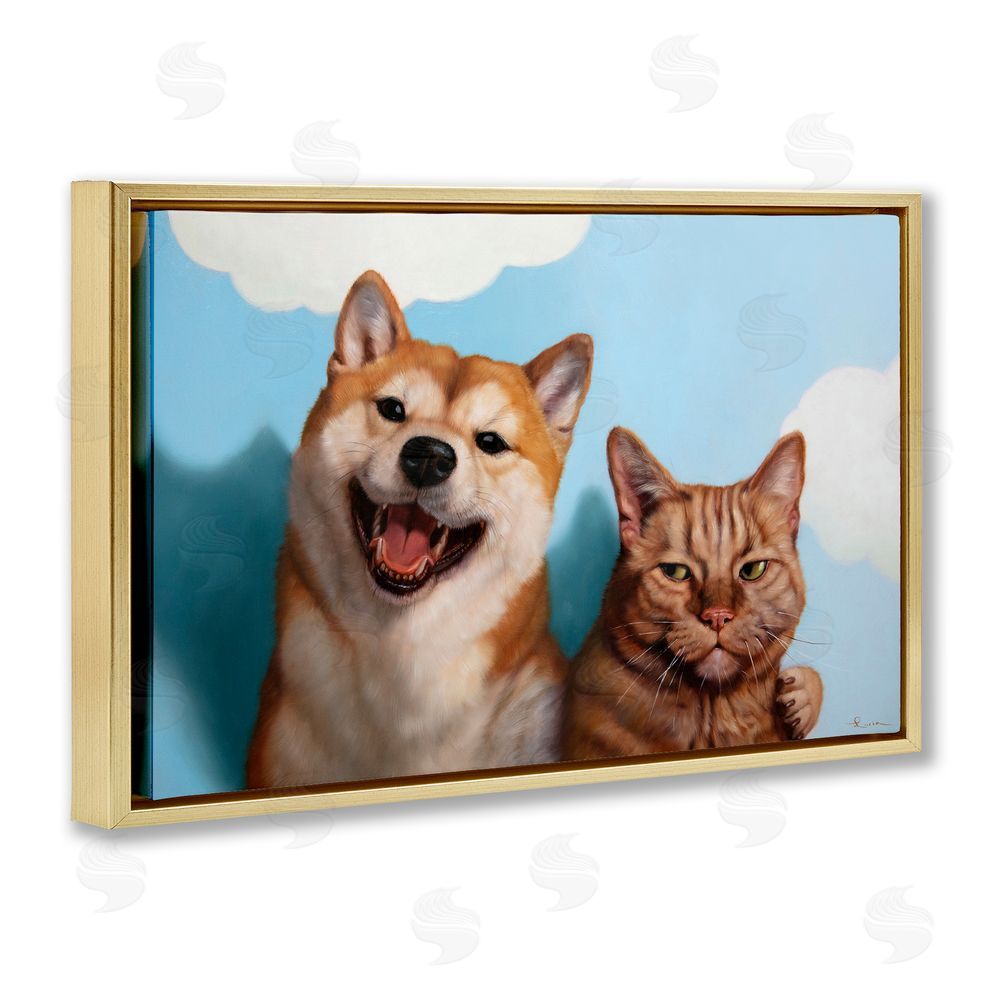 Lucia Heffernan Adopted Brother Dog & Cat Gold Floating Frame Canvas Wall Art Print