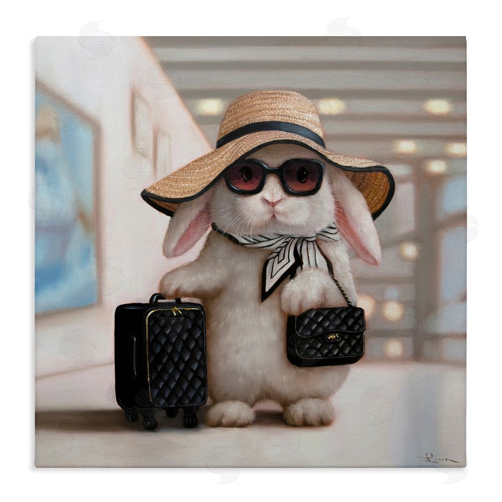 Lucia Heffernan Bun Voyage Traveling Rabbit Stretched Canvas Wall Art Print