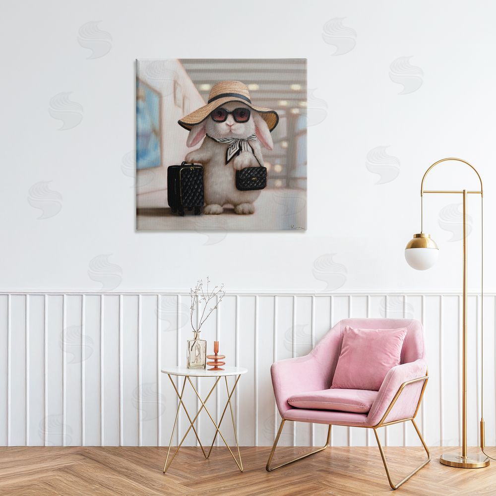 Lucia Heffernan Bun Voyage Traveling Rabbit Stretched Canvas Wall Art in Room