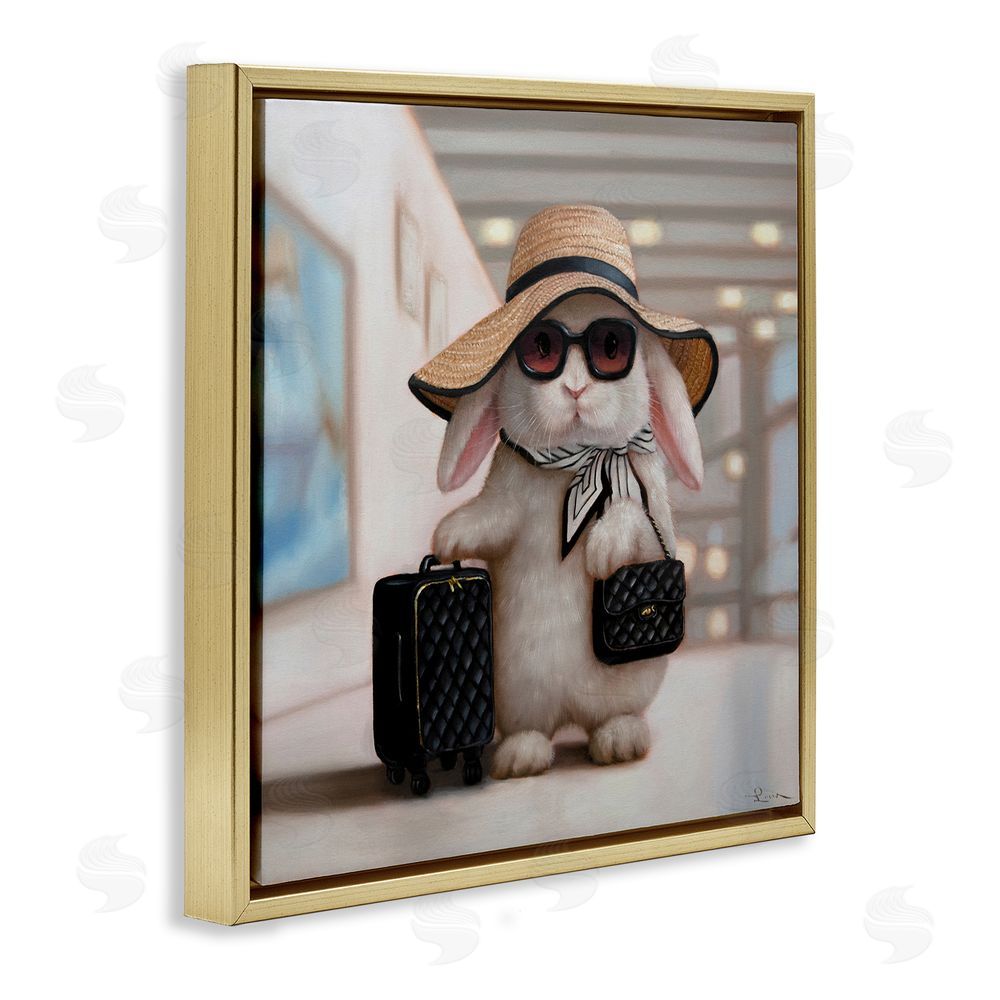 Lucia Heffernan Bun Voyage Traveling Rabbit Gold Floating Frame Canvas Wall Art Print