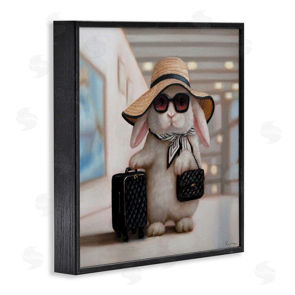 Lucia Heffernan Bun Voyage Traveling Rabbit Black Framed Giclee Wall Art Print