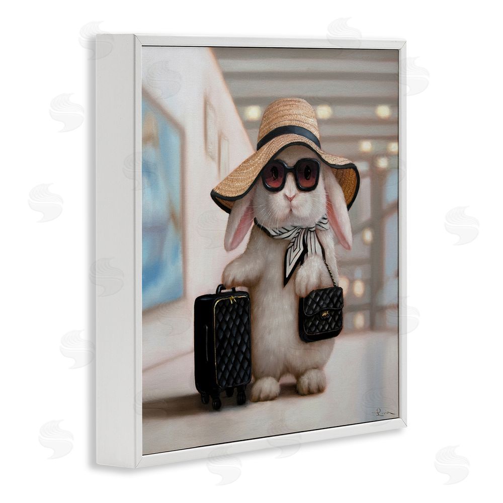 Lucia Heffernan Bun Voyage Traveling Rabbit White Framed Giclee Wall Art Print