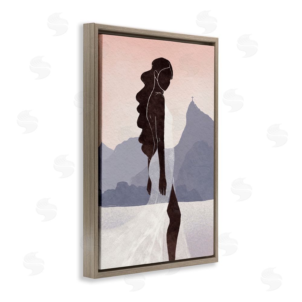 Yuyu Pont Garota Silhouette Portrait Brown Floating Frame Canvas Wall Art Print