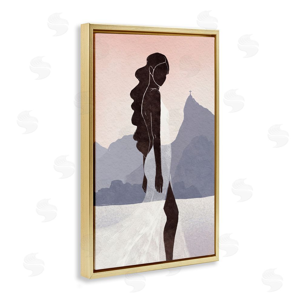 Yuyu Pont Garota Silhouette Portrait Gold Floating Frame Canvas Wall Art Print