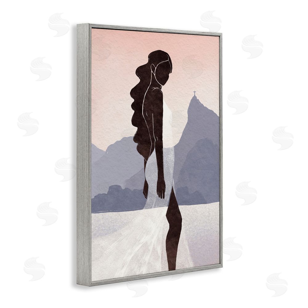 Yuyu Pont Garota Silhouette Portrait Gray Framed Giclee Wall Art Print