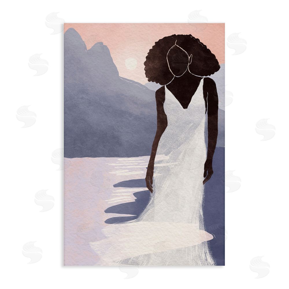 Yuyu Pont White Gown Silhouette at Sunset Stretched Canvas Wall Art Print