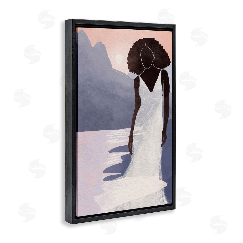 Yuyu Pont White Gown Silhouette at Sunset Black Floating Frame Canvas Wall Art Print