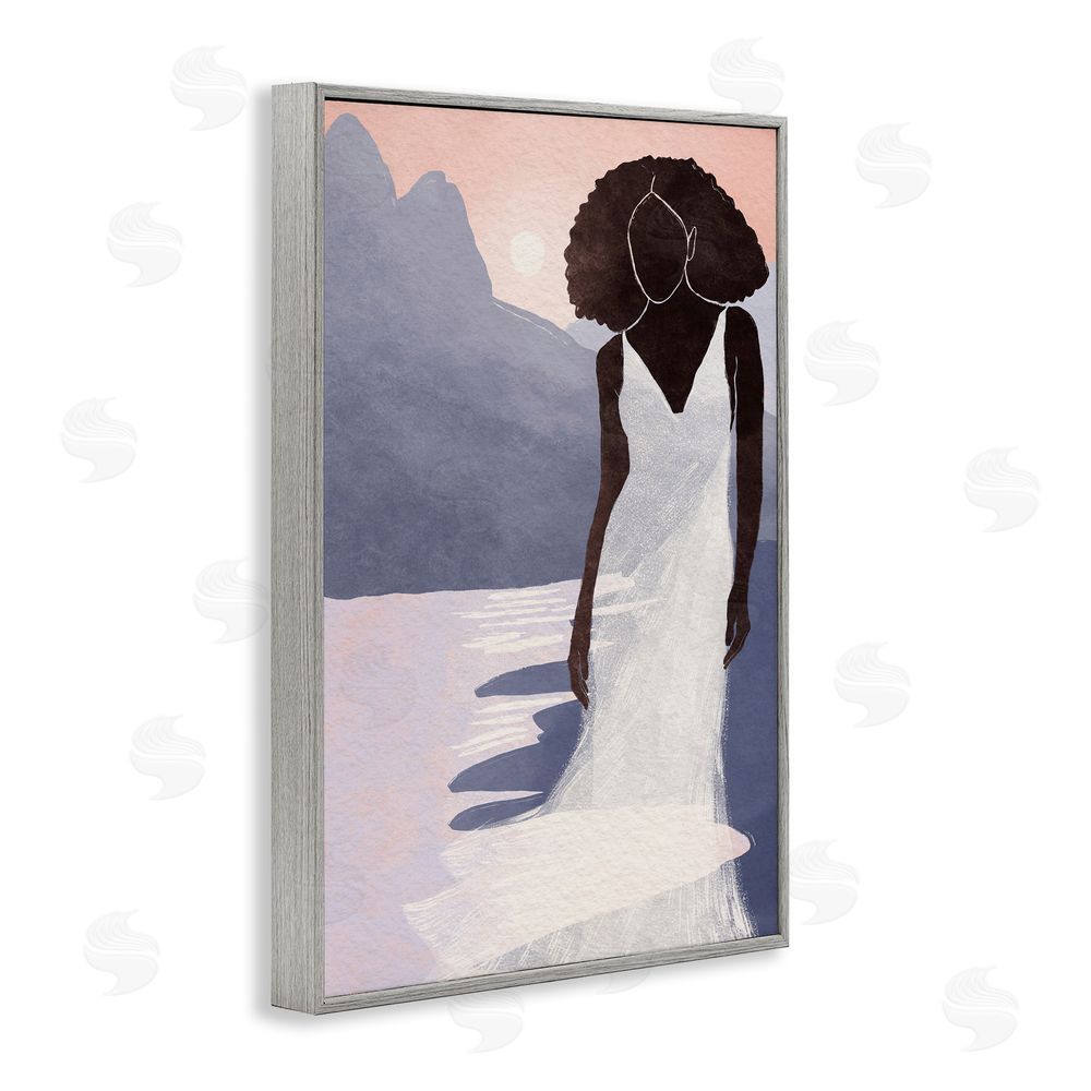 Yuyu Pont White Gown Silhouette at Sunset Gray Framed Giclee Wall Art Print