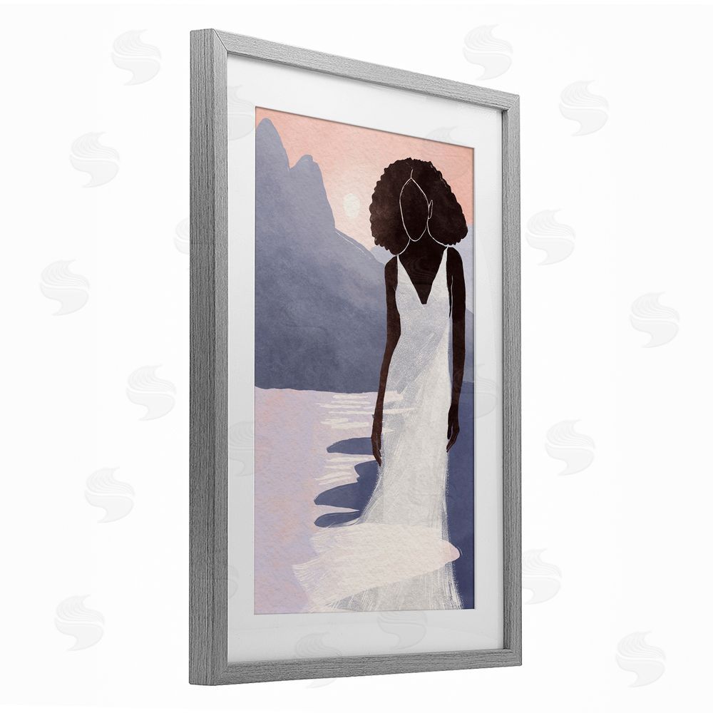 Yuyu Pont White Gown Silhouette at Sunset Gray Framed Print Under Glass Wall Art