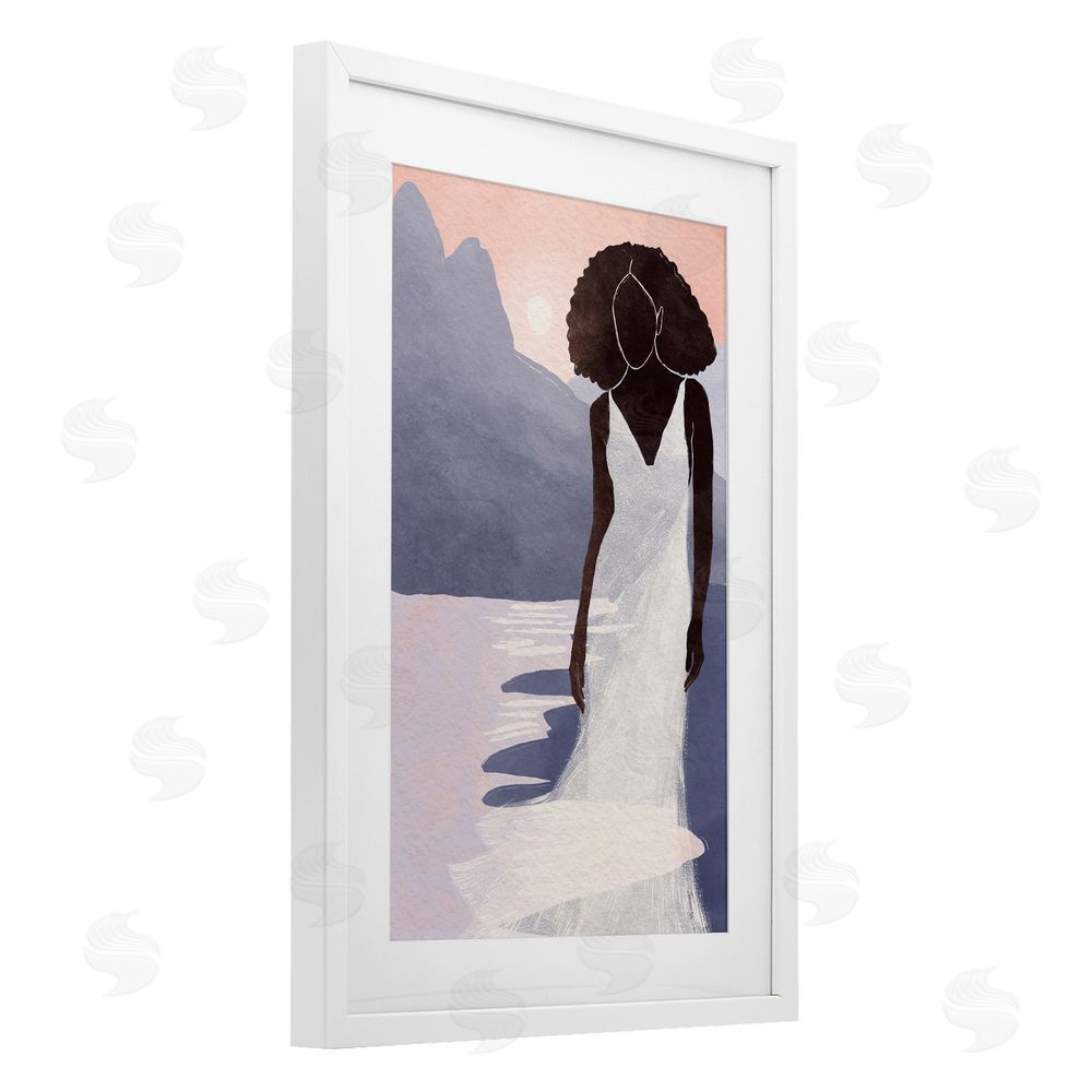 Yuyu Pont White Gown Silhouette at Sunset White Framed Print Under Glass Wall Art