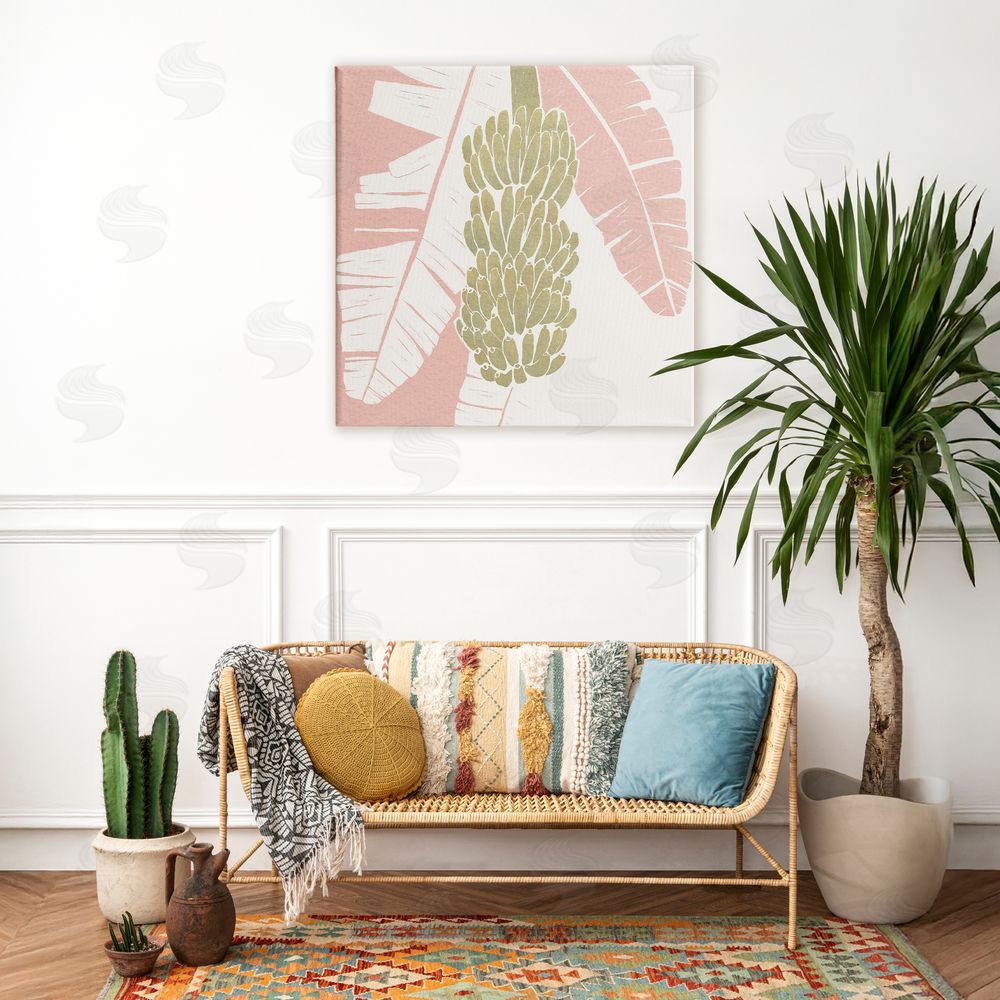 Yuyu Pont Banana Bunch Amid Pink Leaves Stretched Canvas Wall Art in Room