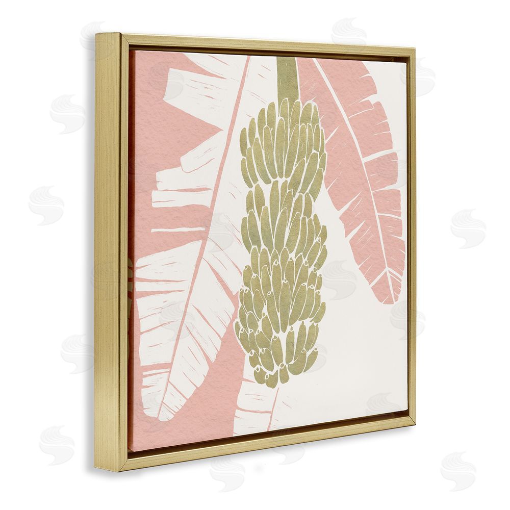 Yuyu Pont Banana Bunch Amid Pink Leaves Gold Floating Frame Canvas Wall Art Print