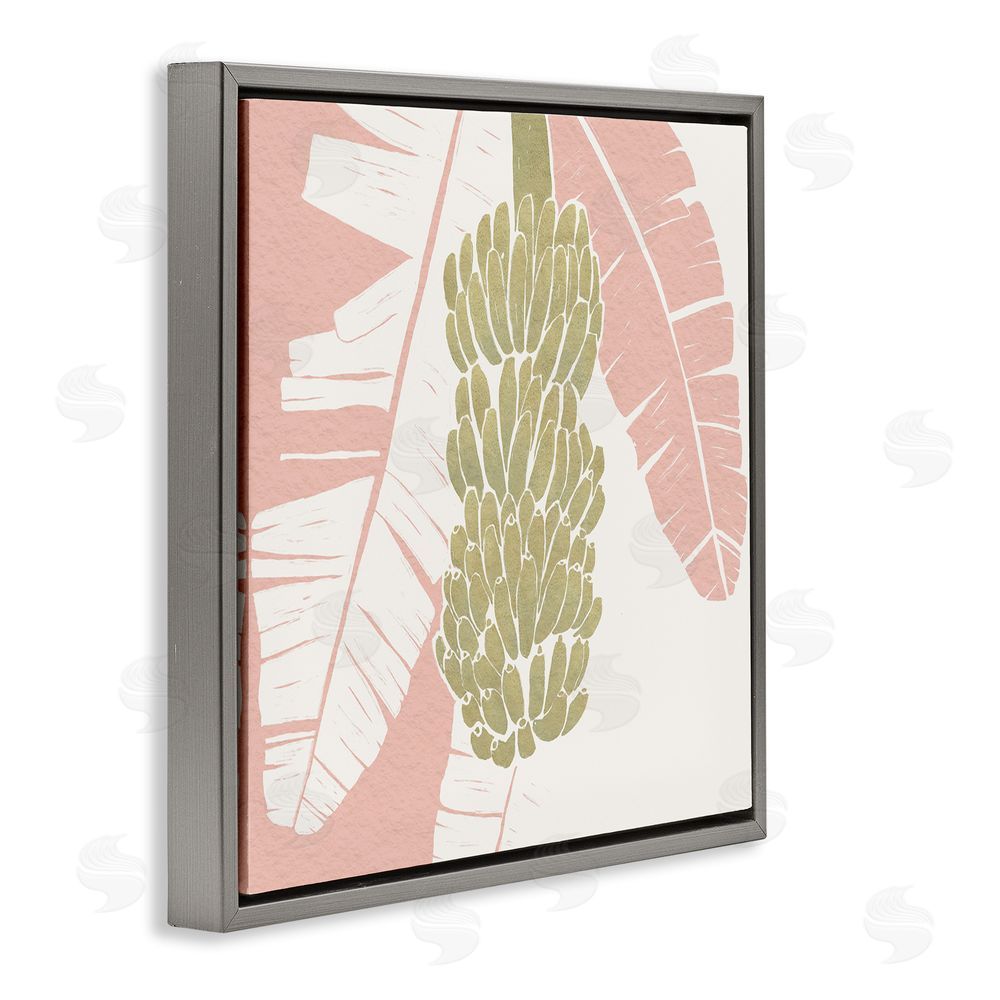 Yuyu Pont Banana Bunch Amid Pink Leaves Gray Floating Frame Canvas Wall Art Print