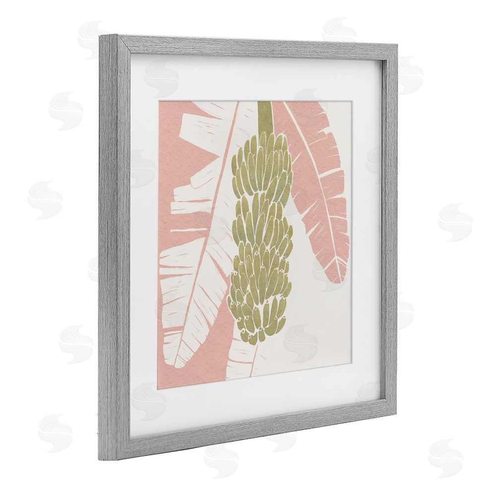 Yuyu Pont Banana Bunch Amid Pink Leaves Gray Framed Print Under Glass Wall Art