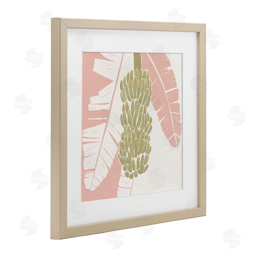 Yuyu Pont Banana Bunch Amid Pink Leaves Brown Framed Print Under Glass Wall Art