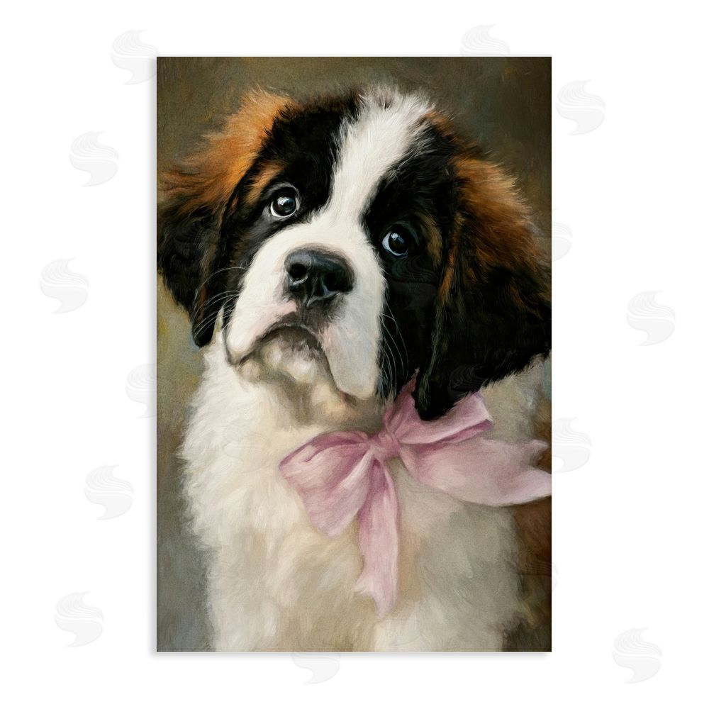 Tina LeCour Bow Tied & Bashful Puppy Stretched Canvas Wall Art Print