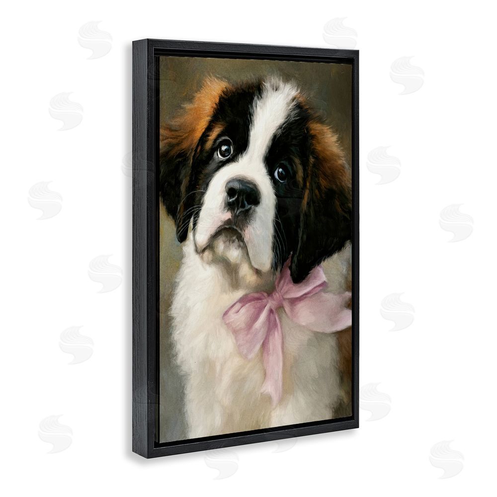 Tina LeCour Bow Tied & Bashful Puppy Black Floating Frame Canvas Wall Art Print