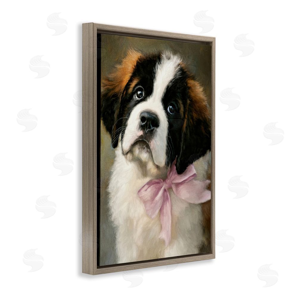 Tina LeCour Bow Tied & Bashful Puppy Brown Floating Frame Canvas Wall Art Print