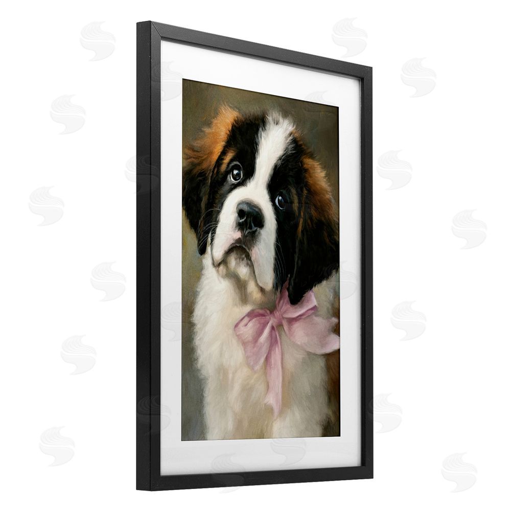 Tina LeCour Bow Tied & Bashful Puppy Black Framed Print Under Glass Wall Art