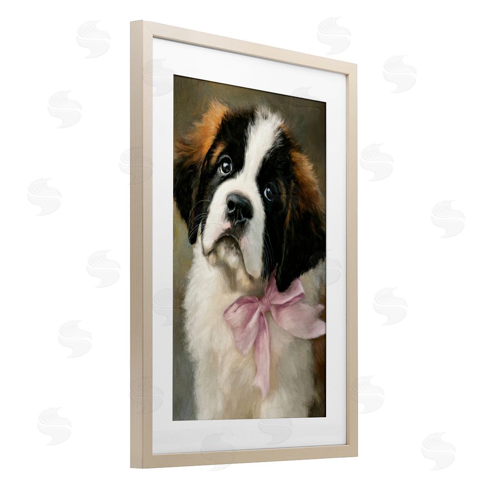 Tina LeCour Bow Tied & Bashful Puppy Brown Framed Print Under Glass Wall Art