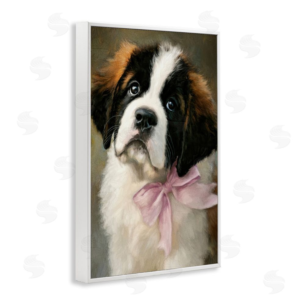 Tina LeCour Bow Tied & Bashful Puppy White Framed Giclee Wall Art Print