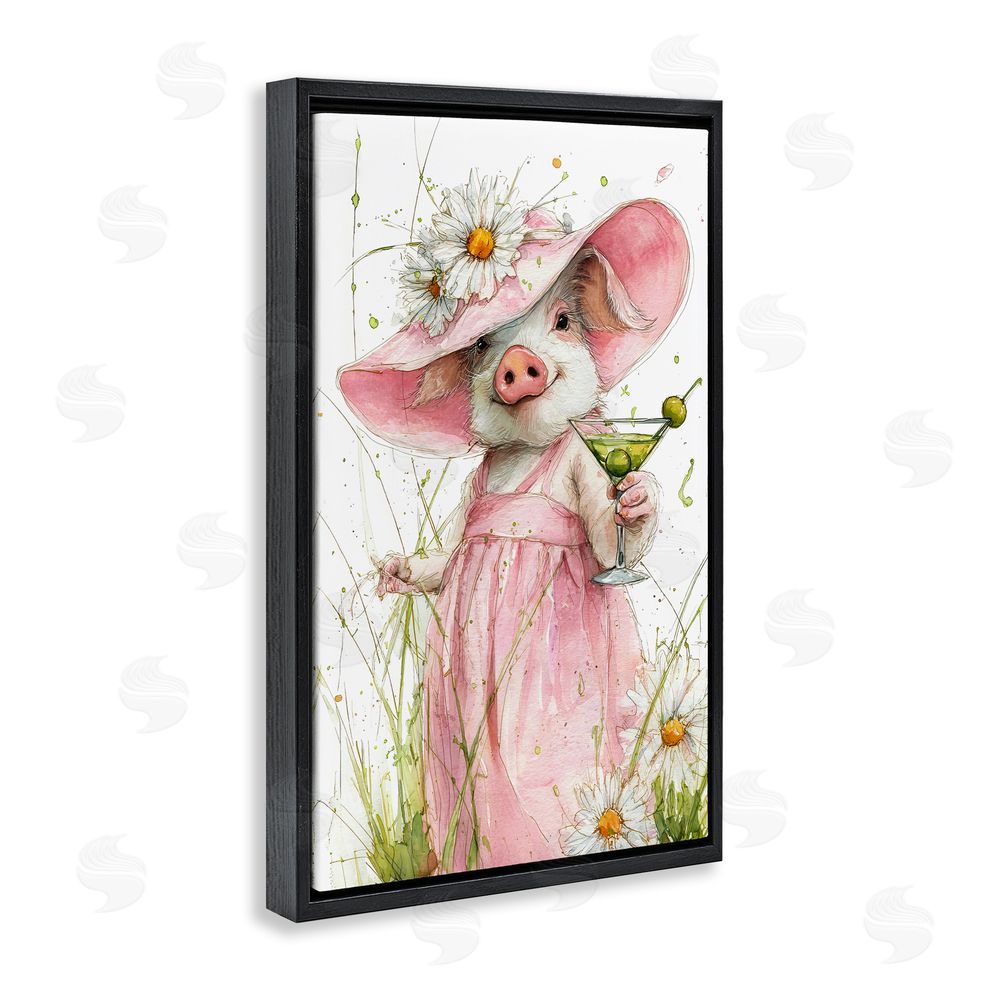 Tina LeCour Dirty Martini Daisy Piglet Black Floating Frame Canvas Wall Art Print
